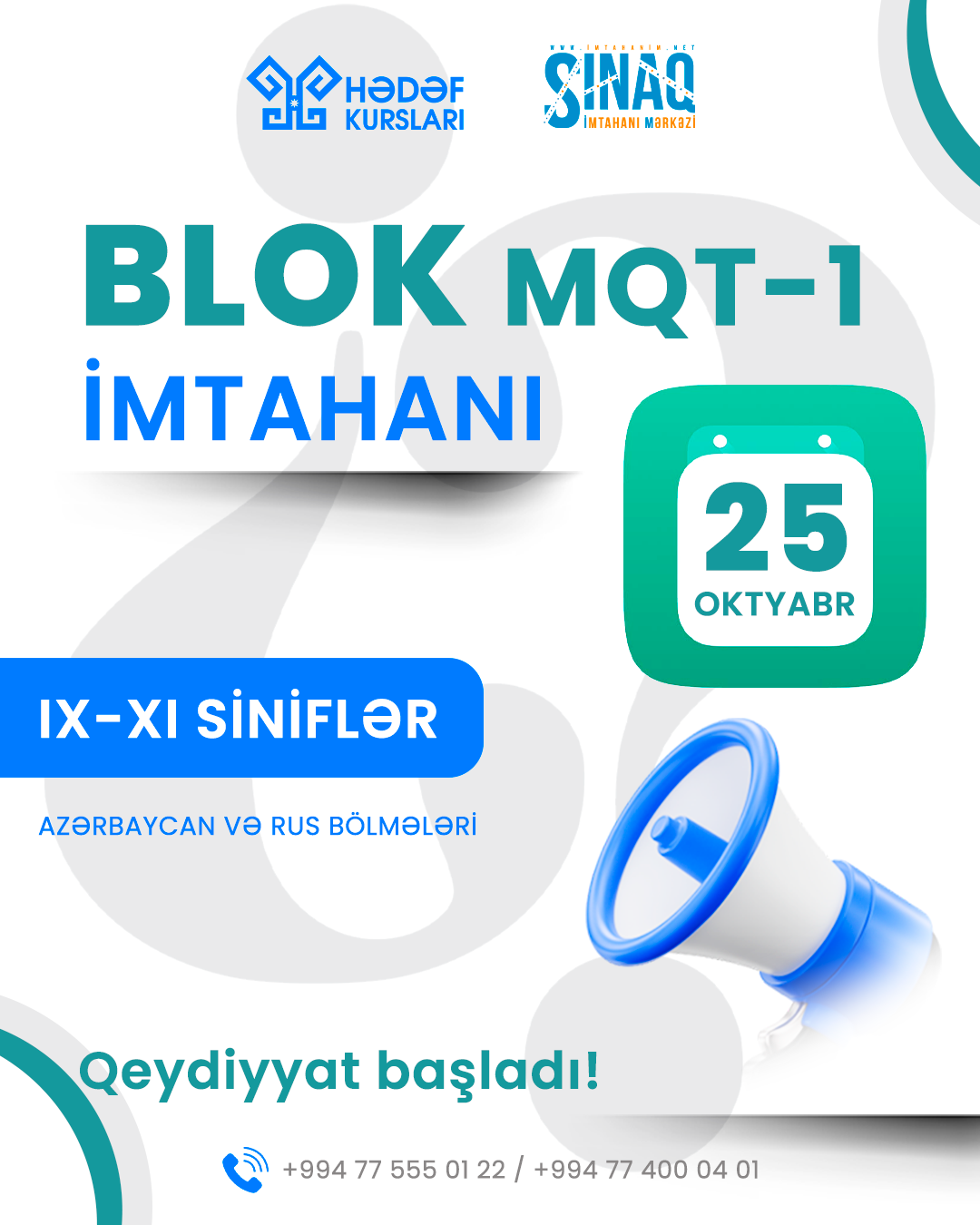 Hədəf Kurslarının 2026–2027-ci tədris ilinin Azərbaycan və Rus bölmələri üzrə ilk Blok sınaq imtahanı keçiriləcək!